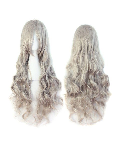 ⭐ Peluca Cosplay Ondulada 80cm Kanekalon Gris Cenizo