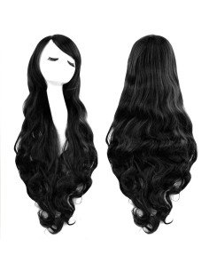 ⭐ Peluca Cosplay Ondulada 80cm Kanekalon Negro