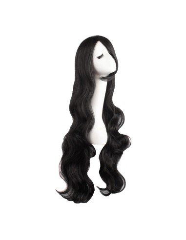 ⭐ Peluca Cosplay Ondulada 80cm Kanekalon Negro