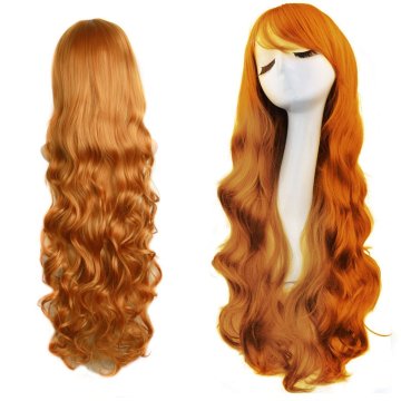 ⭐ Peluca Cosplay Ondulada 80cm Kanekalon Naranja