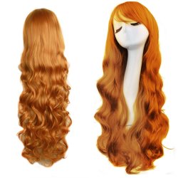 ⭐ Peluca Cosplay Ondulada 80cm Kanekalon Naranja