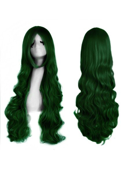 ⭐ Peluca Cosplay Ondulada 80cm Kanekalon Verde Pino