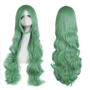 ⭐ Peluca Cosplay Ondulada 80cm Kanekalon Verde Menta