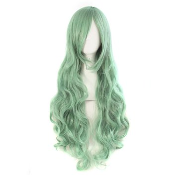 ⭐ Peluca Cosplay Ondulada 80cm Kanekalon Verde Menta