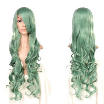 ⭐ Peluca Cosplay Ondulada 80cm Kanekalon Verde Menta