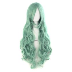 ⭐ Peluca Cosplay Ondulada 80cm Kanekalon Verde Menta