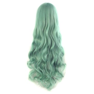 ⭐ Peluca Cosplay Ondulada 80cm Kanekalon Verde Menta