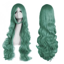 ⭐ Peluca Cosplay Ondulada 80cm Kanekalon Verde Menta