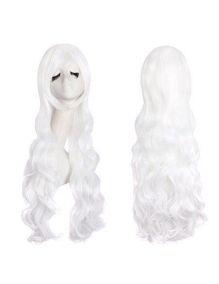 ⭐ Peluca Cosplay Ondulada 80cm Kanekalon Blanco