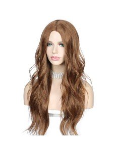 ⭐  Peluca Color Natural 60cm Cabello Sintético Castaño