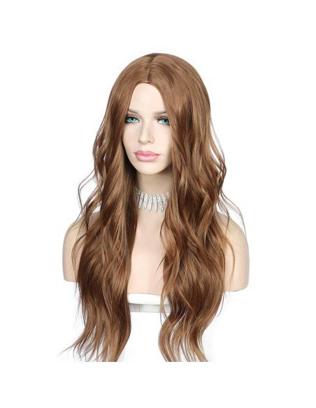 ⭐  Peluca Color Natural 60cm Cabello Sintético Castaño