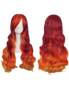 ⭐ Peluca Bicolor Degradee 70cm Harajuku Naranja Rojo Fuego
