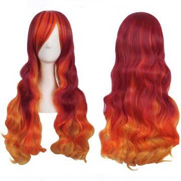 ⭐ Peluca Bicolor Degradee 70cm Harajuku Naranja Rojo Fuego