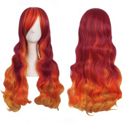 ⭐ Peluca Bicolor Degradee 70cm Harajuku Naranja Rojo Fuego
