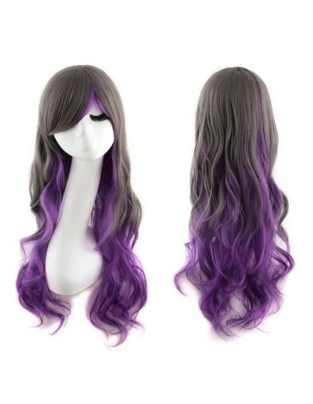 ⭐ Peluca Bicolor Degradee 70cm Harajuku Negro Morado