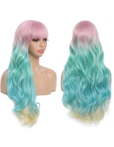 ⭐ Peluca Cosplay Rainbow Arcoiris Unicornio Sirena