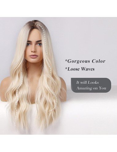 ⭐  Peluca Color Natural 60cm cabello sintético Rubio Oscuro