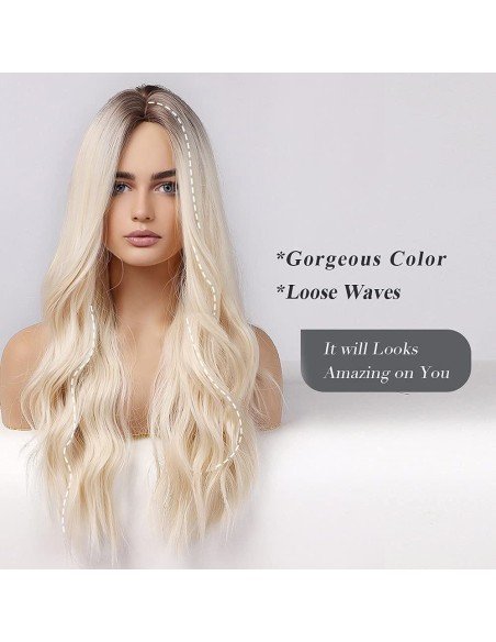 ⭐  Peluca Color Natural 60cm cabello sintético Rubio Oscuro ⭐  Peluca Color Natural 60cm cabello sintético Rubio Oscuro