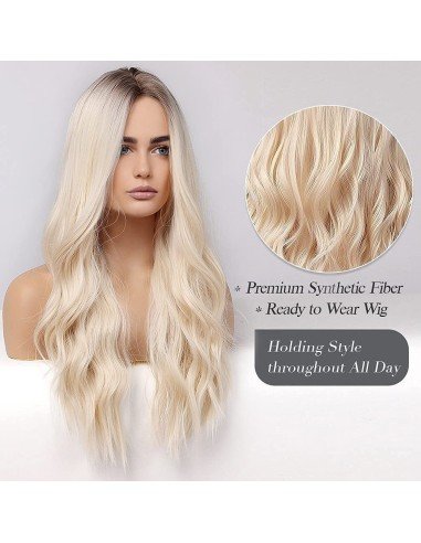 ⭐  Peluca Color Natural 60cm cabello sintético Rubio Oscuro