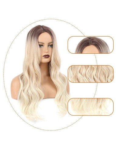 ⭐  Peluca Color Natural 60cm cabello sintético Rubio Oscuro