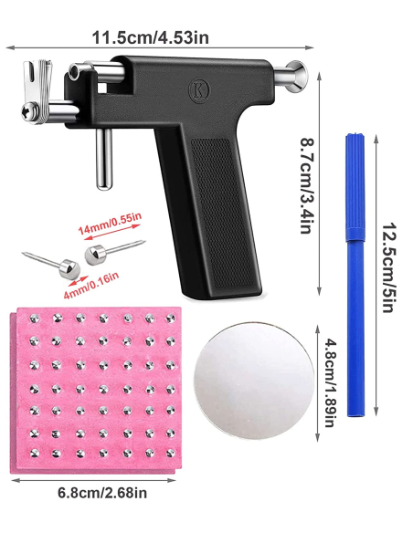 ⭐ Pistola Máquina Perfora Oreja Ombligo Nariz Piercings Arete