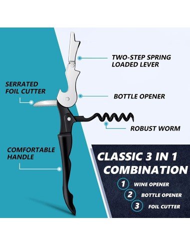 ⭐ Setx2 Sacacorchos de Acero Descorchador Dos Tiempos Portátil