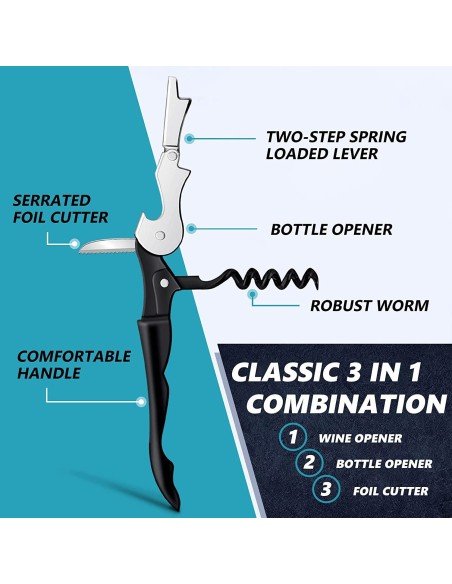 ⭐ Setx2 Sacacorchos de Acero Descorchador Dos Tiempos Portátil ⭐ Setx2 Sacacorchos de Acero Descorchador Dos Tiempos Portátil