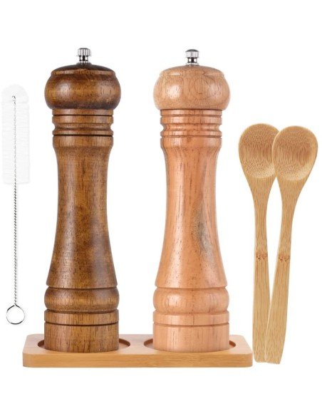 Set Molino D Sal Y Pimienta Madera 22cm Pimentero Con Base Premiun