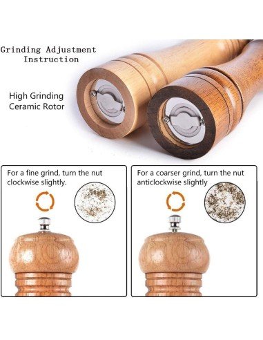 Set Molino D Sal Y Pimienta Madera 22cm Pimentero Con Base Premiun