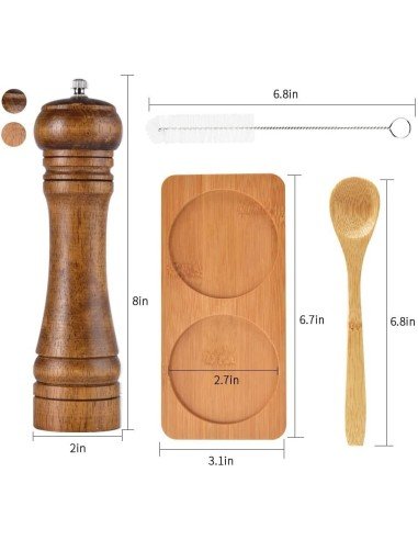 Set Molino D Sal Y Pimienta Madera 22cm Pimentero Con Base Premiun