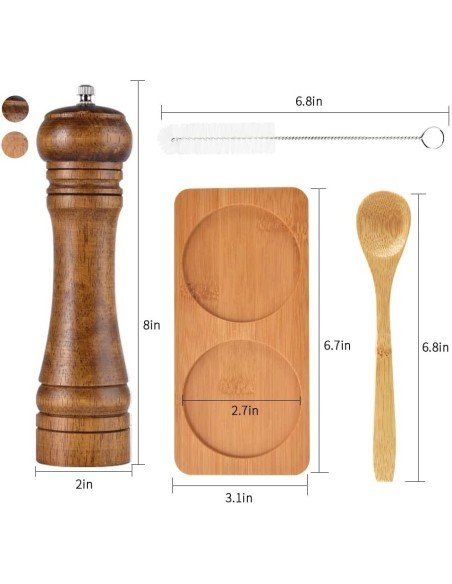 Set Molino D Sal Y Pimienta Madera 22cm Pimentero Con Base Premiun Set Molino D Sal Y Pimienta Madera 22cm Pimentero Con Base Premiun