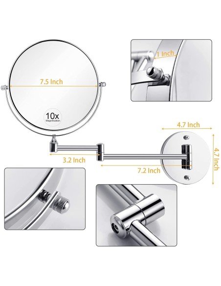 ⭐ Espejo Telescópico Retráctil Giratorio Circular 20cm Aumento 10X ⭐ Espejo Telescópico Retráctil Giratorio Circular 20cm Aumento 10X