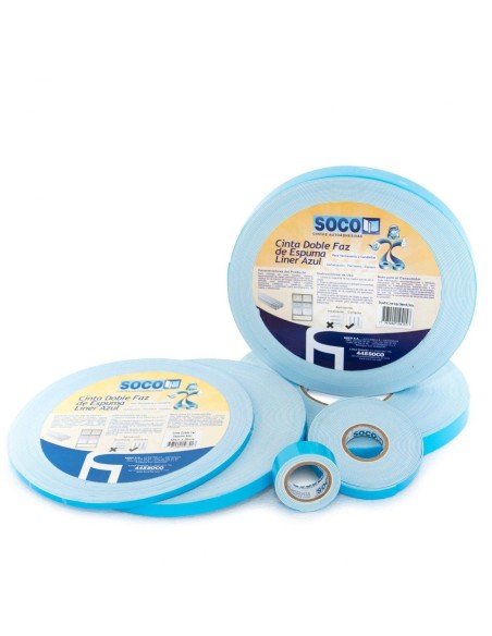 ⭐ Cinta adhesiva Doble Faz de Espuma Liner Azul 12mm x 25m Soco