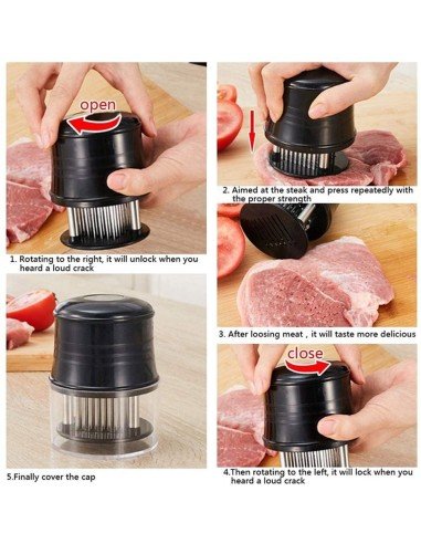 Ablandador Tenderizador De Carne De Res Cerdo Pescado Pollo Con 56 Cuchillas Acero Inoxidable