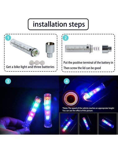 Setx2 Tapa Válvula de llantas Luz Led Multicolor Bici Car