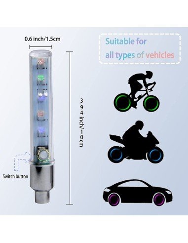 Setx2 Tapa Válvula de llantas Luz Led Multicolor Bici Car