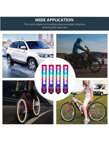 Setx2 Tapa Válvula de llantas Luz Led Multicolor Bici Car