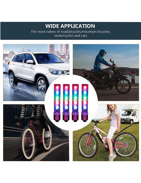 Setx2 Tapa Válvula de llantas Luz Led Multicolor Bici Car Setx2 Tapa Válvula de llantas Luz Led Multicolor Bici Car