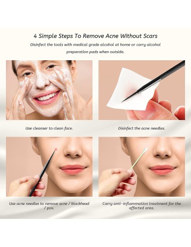 ⭐ Set x4 Herramientas para remover espinillas y acné, Limpieza