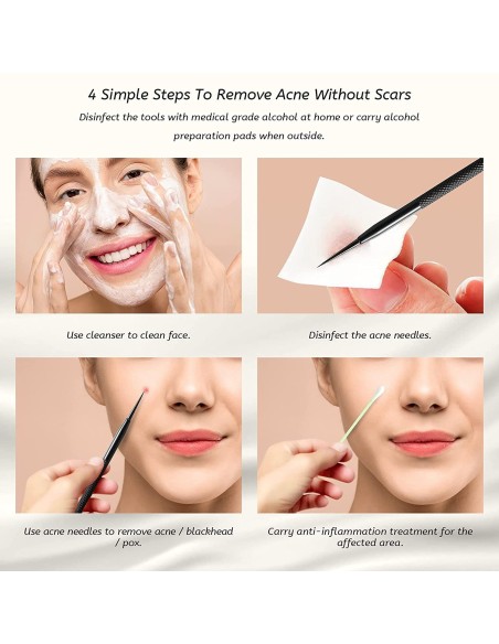 ⭐ Set x4 Herramientas para remover espinillas y acné, Limpieza
