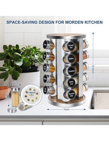 Condimentero Especiero Base Giratoria 20 Frascos De Vidrio Condimentero Especiero Base Giratoria 20 Frascos De Vidrio