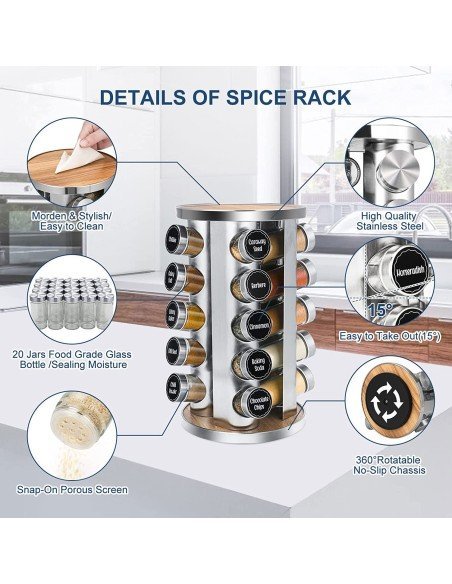 Condimentero Especiero Base Giratoria 20 Frascos De Vidrio Condimentero Especiero Base Giratoria 20 Frascos De Vidrio