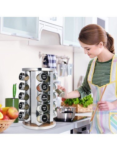 Condimentero Especiero Base Giratoria 20 Frascos De Vidrio