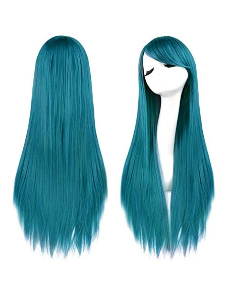 ⭐ Peluca Cosplay lisa 80cm Kanekalon Azul Turquesa
