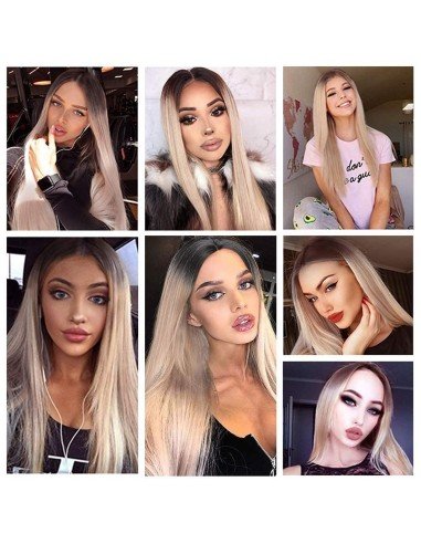 Peluca Lisa 70cm Balayage Corte Recto Apariencia Natural