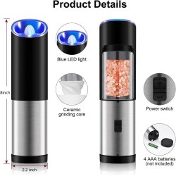 ⭐ Pimentero Molino Eléctrico Acero Inoxidable Salero Molinillo Ajustable