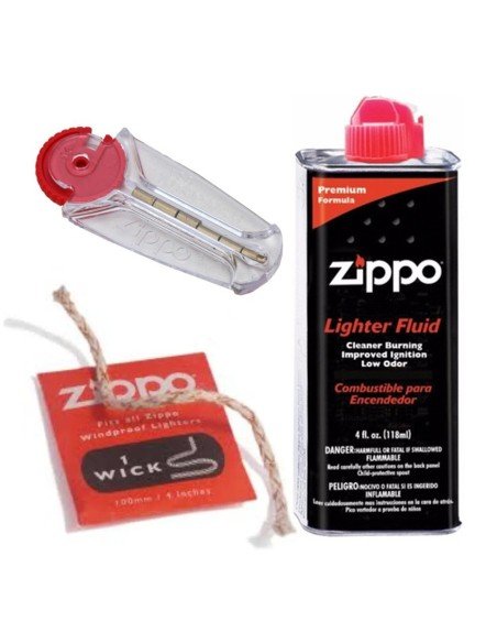 ⭐ Kit Zippo Combustible Gasolina Zippo Fuel 4oz + Mecha + Piedras x6