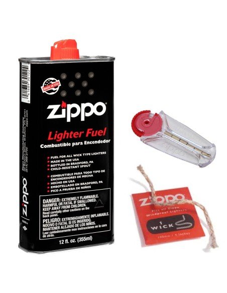 ⭐ Kit Zippo Combustible Gasolina Zippo Fuel 12oz + Mecha + Piedras x6