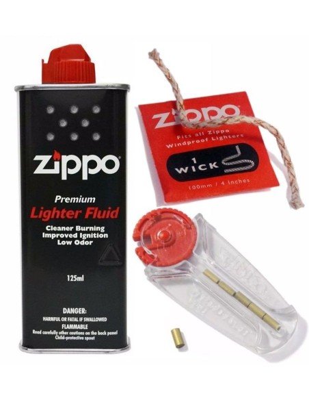 ⭐ Kit Zippo Combustible Gasolina Zippo Fuel 4oz + Mecha + Piedras x6