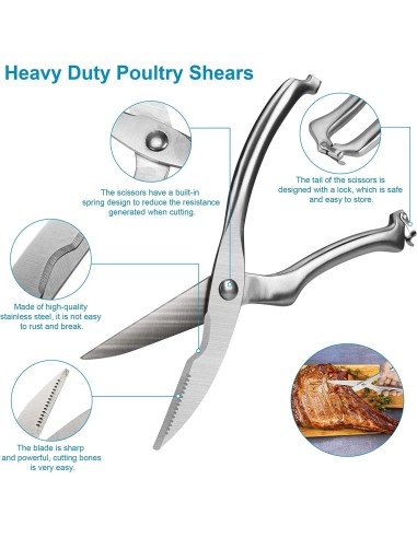 ⭐ Tijera Profesional de Corte Huesos Costillas Marinos Acero Inoxidable